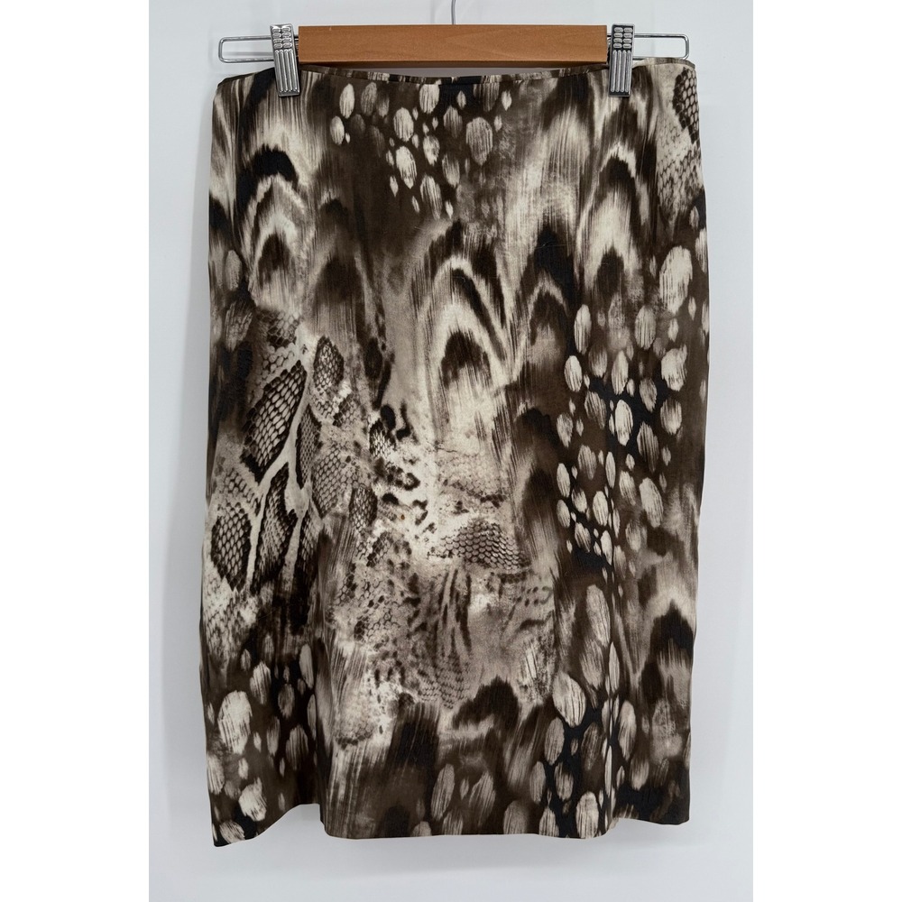 Per Se Womens Brown Silk Blend Abstract Animal Print Pencil Skirt Sz 8 Stretch